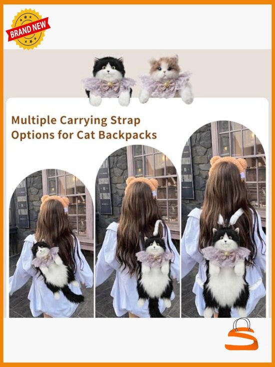 Handcrafted Realistic Cat Backpack Plush Stuffed Animal Bag main image 7